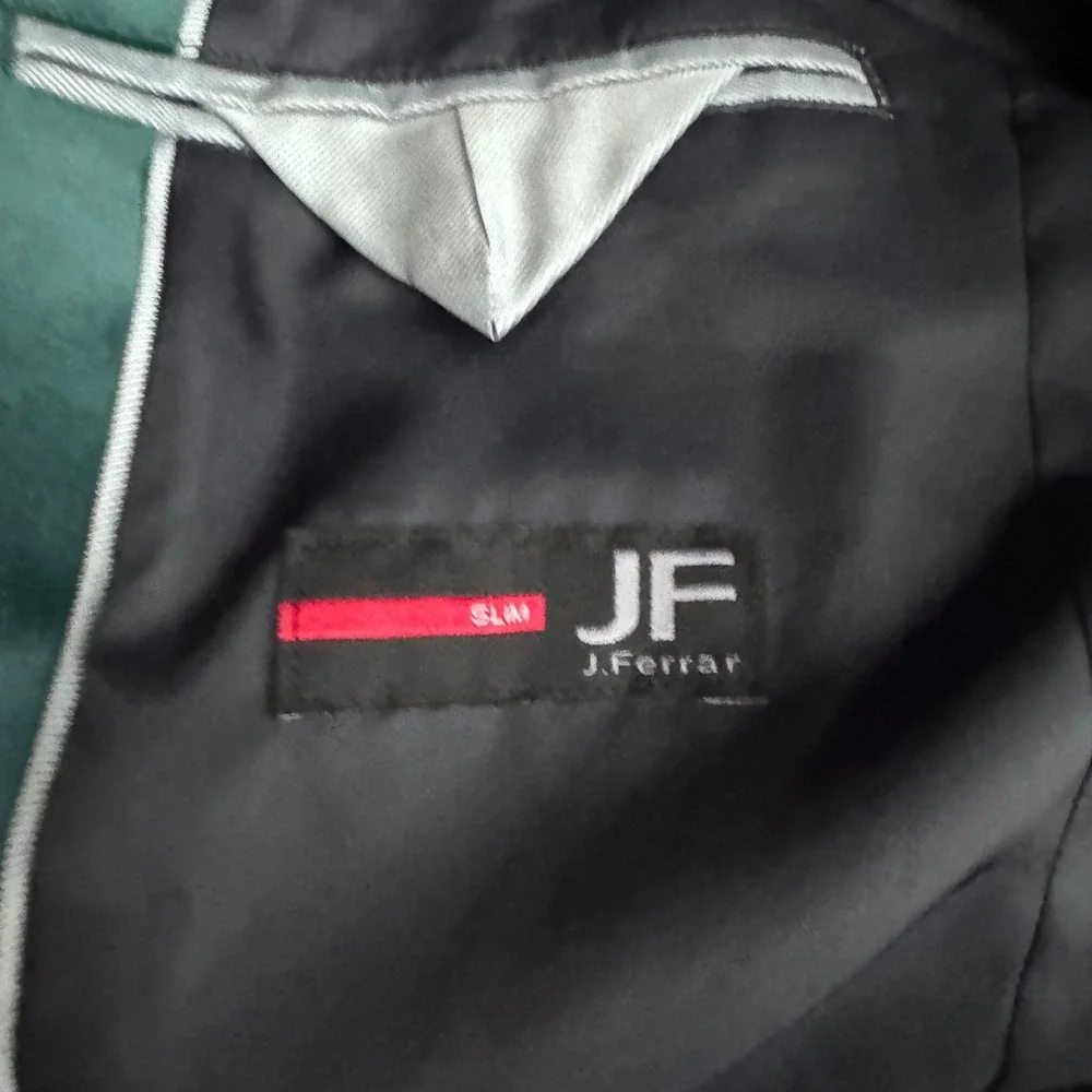 J.Ferrar Blazer Mens 36R Teal Green Solid Velvet Slim Fit Two Button Sport Coat